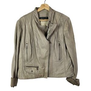 Andrew Marc Gray Side Zip Lambskin Leather Moto Biker Jacket L